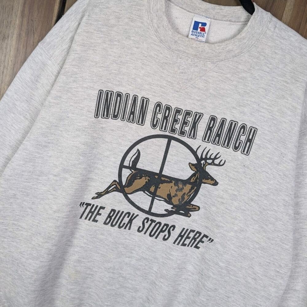 Indian Creek Ranch Buck Deer Hunt Gun Vintage 90s Crewneck Sweatshirt Russell XL